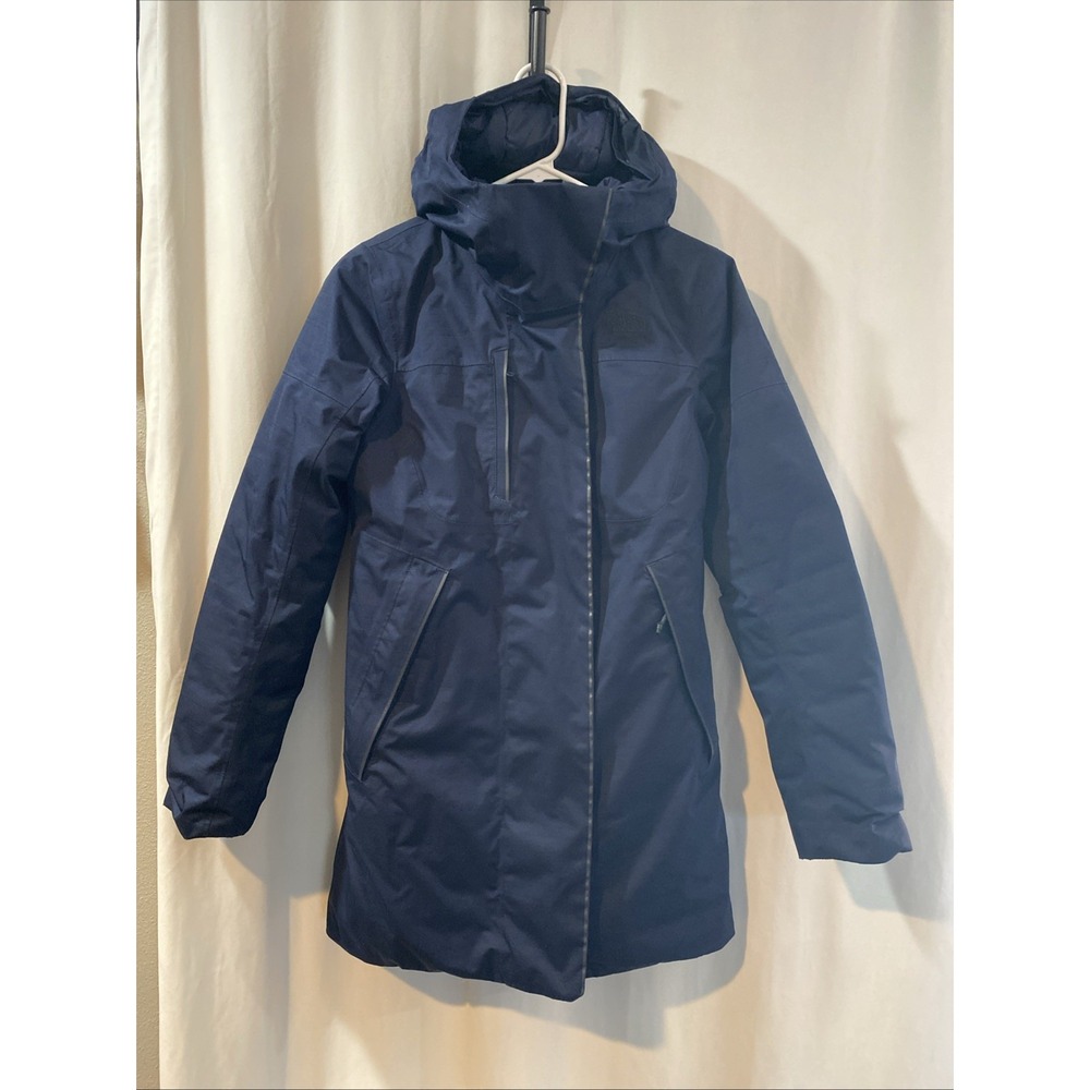 Women's THE NORTH FACE DRYVENT GOTHAM GOOSE DOWN HOODED NAVY BLUE Coat Jacket sm